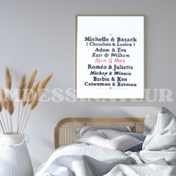 Affiche couples célèbres personnalisée – Prénoms et noms de couple