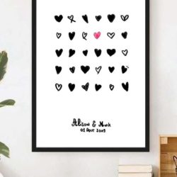 Affiche couple personnalisée – Cœurs, prénoms & date spéciale