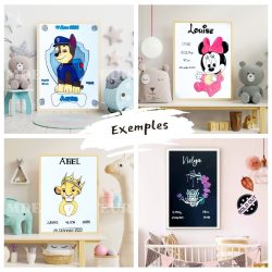 Affiche de naissance personnalisée 100% unique – Création dessinée à la main