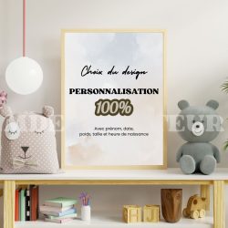 Affiche de naissance personnalisée 100% unique – Création dessinée à la main