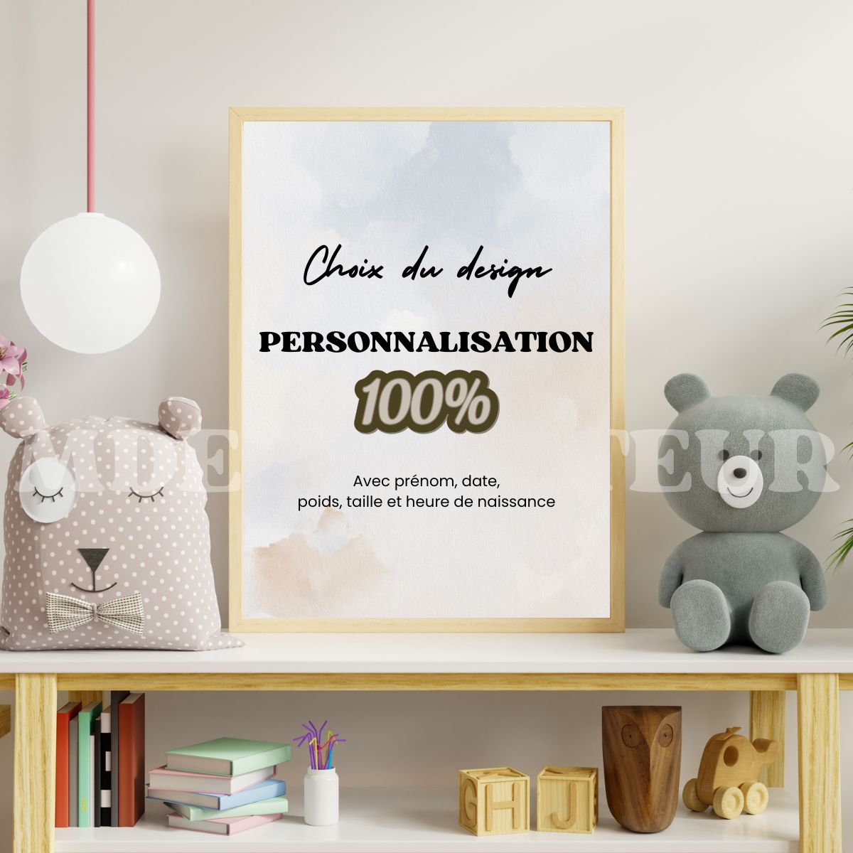 Affiche de naissance personnalisée – création dessinée à la main