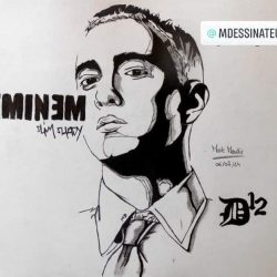 Portrait Eminem fait main – dessin réaliste au crayon (Format A4)