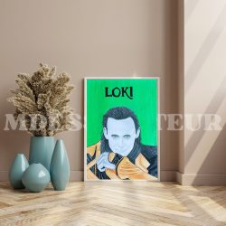 Portrait de Loki (Marvel) – Dessin réaliste fait main au crayon – Format A4