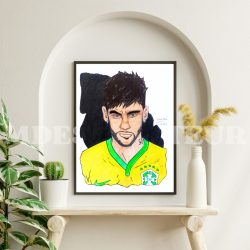 Portrait Neymar JR – Joueur du Brésil – Dessin fait main au crayon (Format A4)