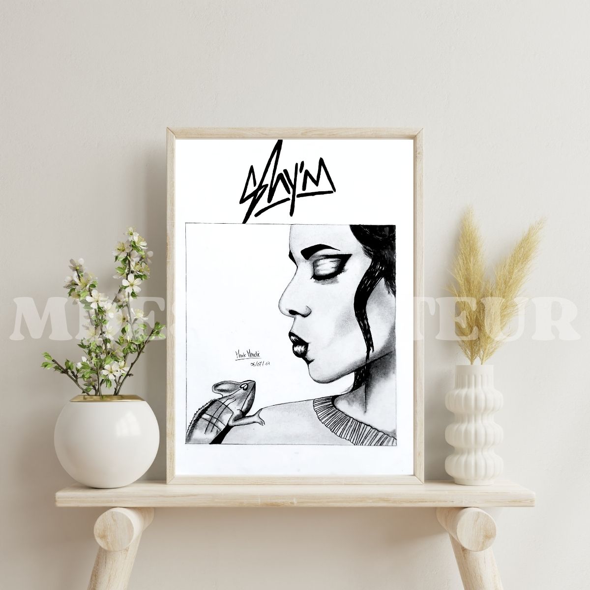 portrait shy’m fait main au crayon – dessin réaliste format A4