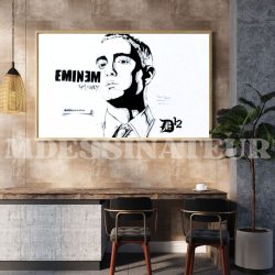 Portrait Eminem fait main – dessin réaliste au crayon (Format A4)