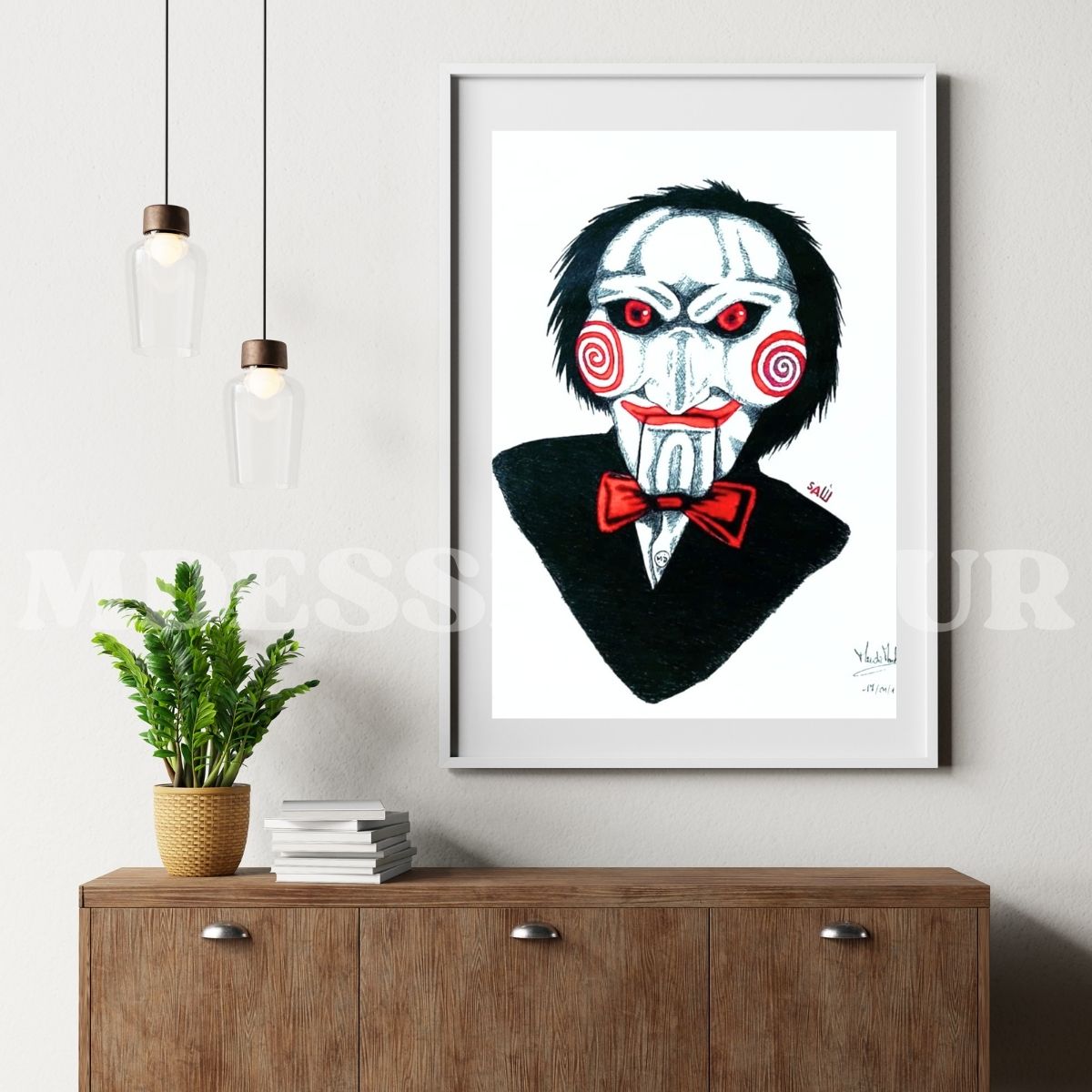 portrait Saw fait main au stylo bille – dessin réaliste inspiré du film Saw