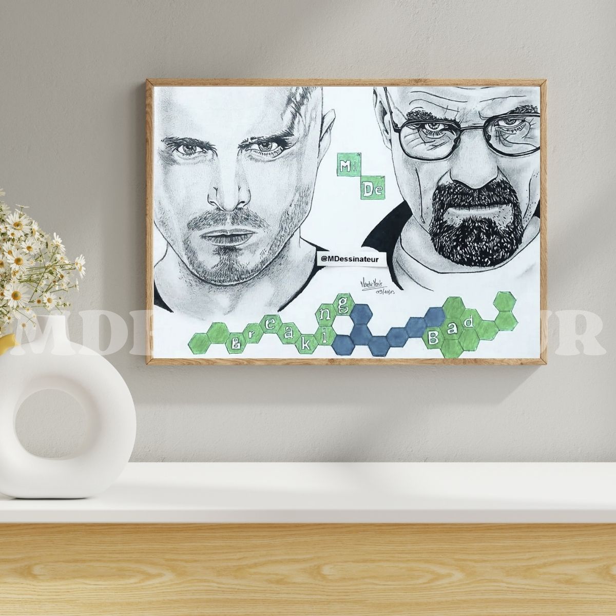 portrait Breaking Bad format A4, illustration faite main