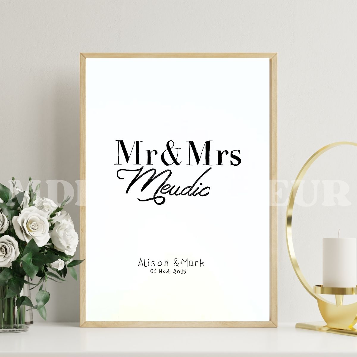 affiche personnalisée mariage avec prénoms des mariés et date